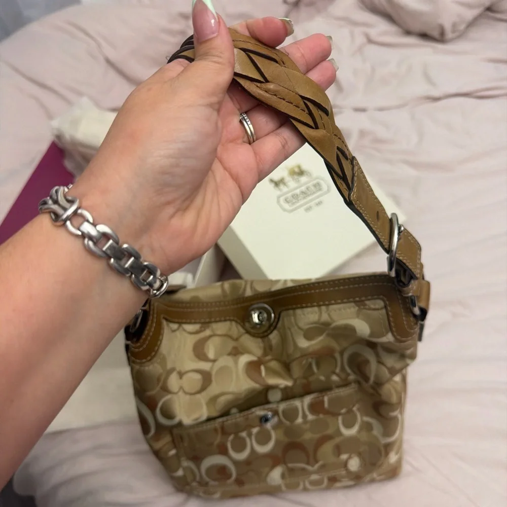 Coach Beige and Brown Signature Shoulder Bag